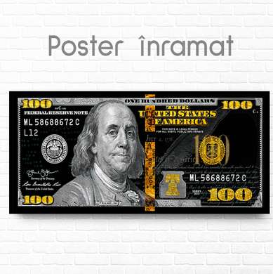 Постер - Американские 100 долларов, 90 x 45 см, Постер на Стекле в раме, Гламур