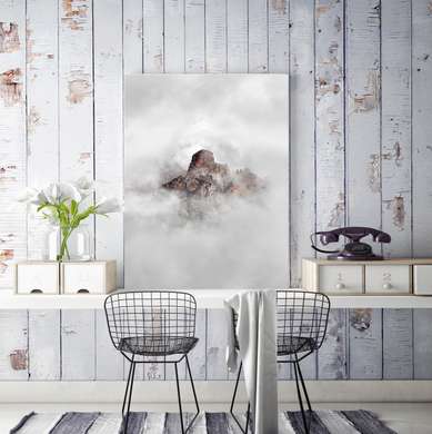 Poster - Mountains in the clouds, 30 x 60 см, Canvas on frame