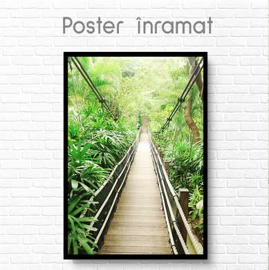 Постер - Мост в зеленом лесу, 30 x 45 см, Холст на подрамнике
