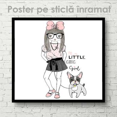 Poster - Fetitța cu câinele, 40 x 40 см, Panza pe cadru, Pentru Copii