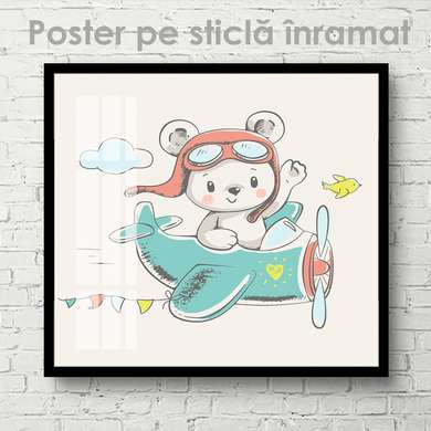 Постер - Медвежонок пилот, 40 x 40 см, Холст на подрамнике, Для Детей