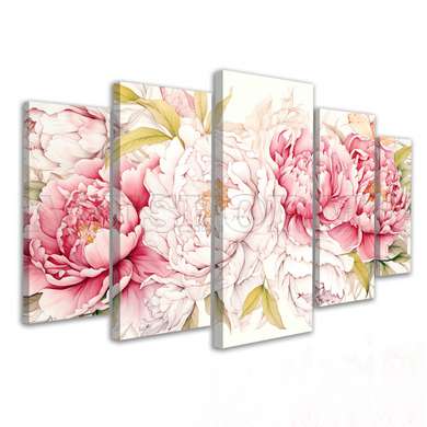 Modular picture, Pale pink peonies, 108 х 60