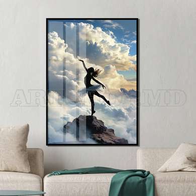 Poster - Ballerina on the background of clouds, 60 x 90 см, Framed poster, Abstract