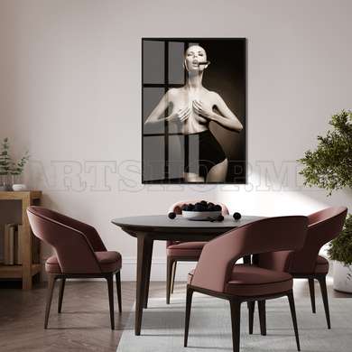 Poster - Woman With Cigar, 30 x 45 см, Canvas on frame, Nude