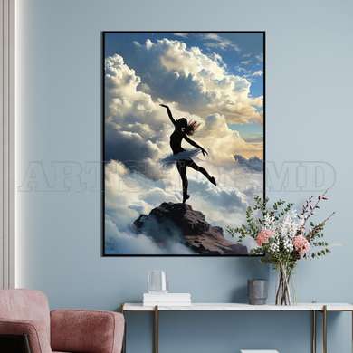 Poster - Ballerina on the background of clouds, 60 x 90 см, Framed poster, Abstract