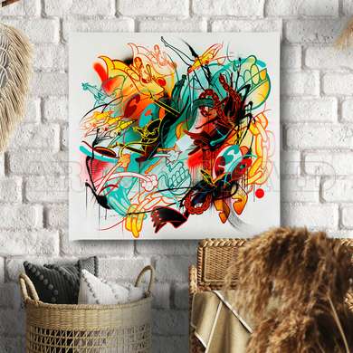 Poster - Multicolored abstraction, 100 x 100 см, Framed poster on glass, Abstract