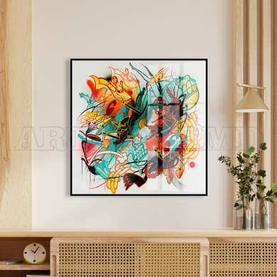 Poster - Multicolored abstraction, 100 x 100 см, Framed poster on glass, Abstract