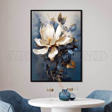 Poster - Magnolie bej pe fundal abstract, 60 x 90 см, Poster inramat pe sticla, Flori