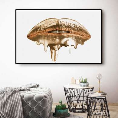 Poster - Golden Lips, 60 x 30 см, Canvas on frame