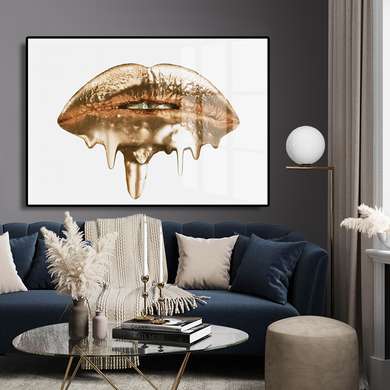 Poster - Golden Lips, 60 x 30 см, Canvas on frame