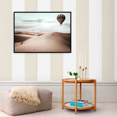 Постер - Воздушный шар над десертом, 90 x 60 см, Постер на Стекле в раме, Природа