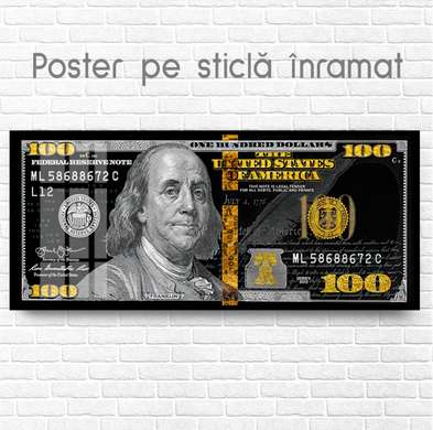 Постер - Американские 100 долларов, 90 x 45 см, Постер на Стекле в раме, Гламур
