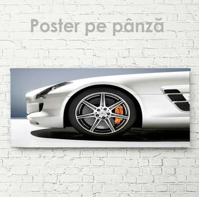 Poster - Gray Mercedes, 90 x 45 см, Framed poster on glass, Transport