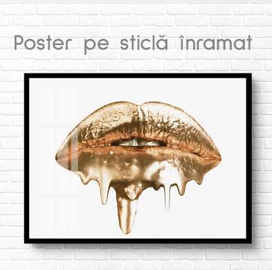 Постер - Золотые губы, 90 x 45 см, Постер на Стекле в раме