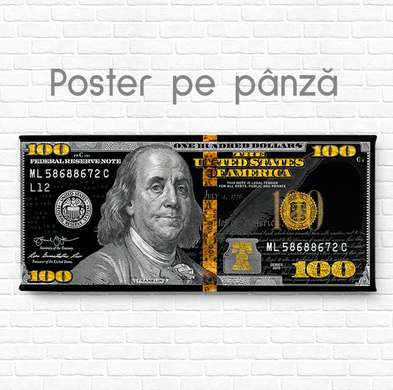 Poster - American 100 dollars, 90 x 45 см, Framed poster on glass, Glamour