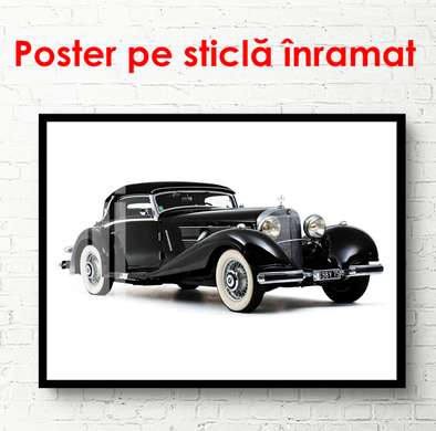Постер - Черный Мерседес на белом фоне, 90 x 60 см, Постер в раме, Транспорт