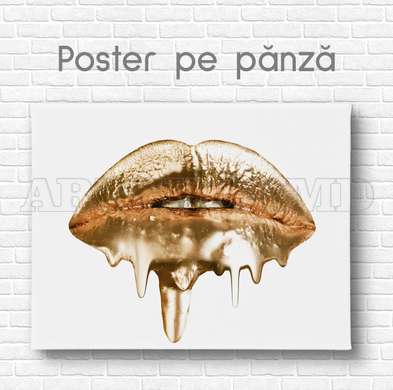 Poster - Buzele aurii, 60 x 30 см, Panza pe cadru, Glamour