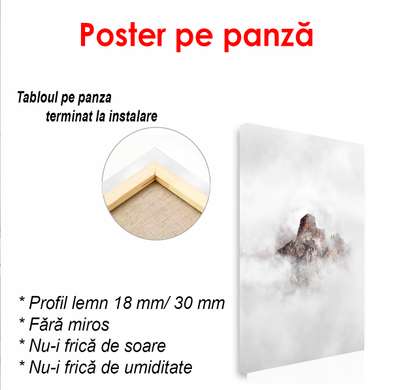 Poster - Munții printre nori, 30 x 60 см, Panza pe cadru, Natură