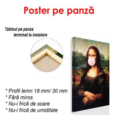 Poster - Mona Lisa umflă un balon, 30 x 45 см, Panza pe cadru, Persoane Celebre