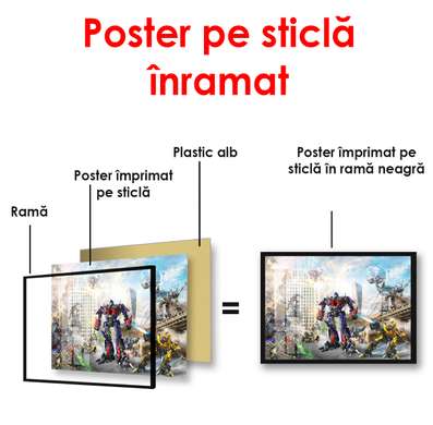 Poster - Transformer in the city of skyscrapers, 90 x 60 см, Framed poster