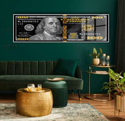 Постер - Американские 100 долларов, 60 x 30 см, Холст на подрамнике