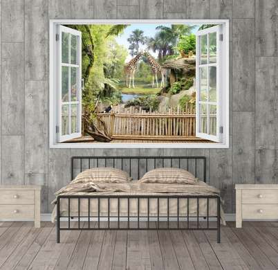 Наклейка на стену - 3D-окно с видом на природный заповедник, Имитация окна, 130 х 85