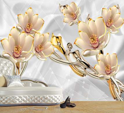 Wall Mural - Flowers on a silver background