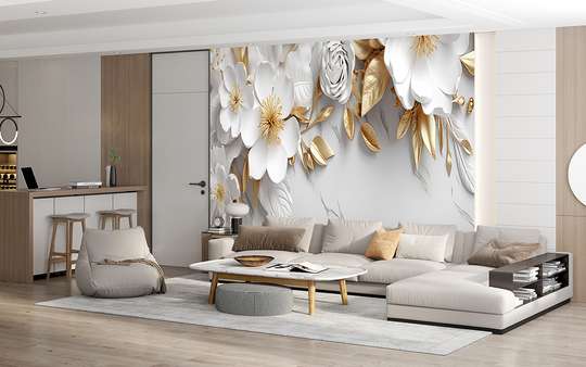 Wall mural - White flowers with golden foliage