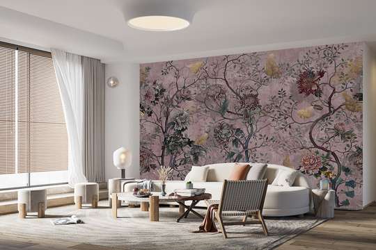 Wall mural - Flowers on pink background