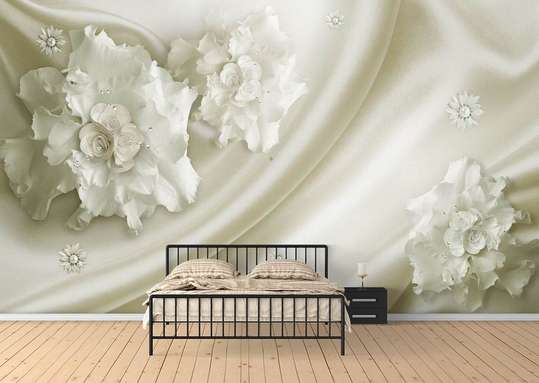 Wall Mural - White flowers and gems