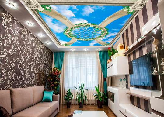 Wall Mural - Blue sky with flower frame