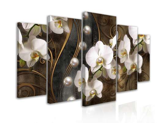 Tablou Pe Panza Multicanvas, Orhidee albe pe fundal întunecat, 108 х 60