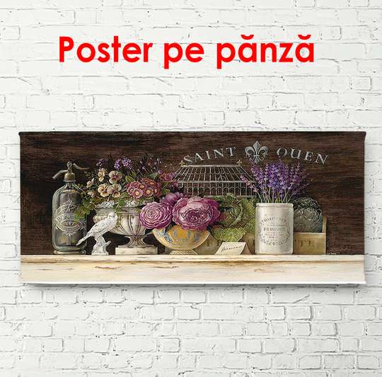 Poster, Flori pe un raft, 90 x 45 см, Poster înrămat