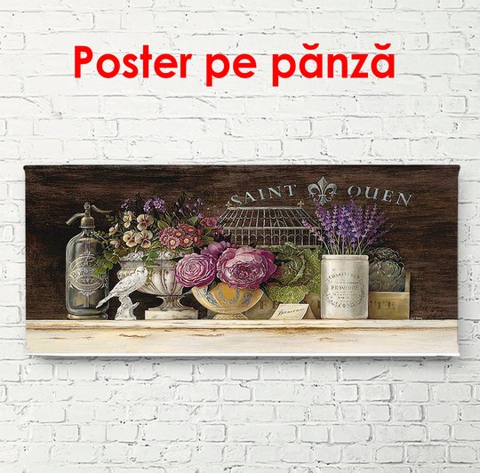 Poster, Flori pe un raft, 90 x 45 см, Poster înrămată