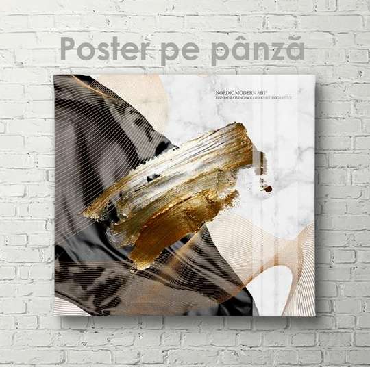 Poster - Mătase neagră cu elemente aurii, 40 x 40 см, Panza pe cadru, Abstracție