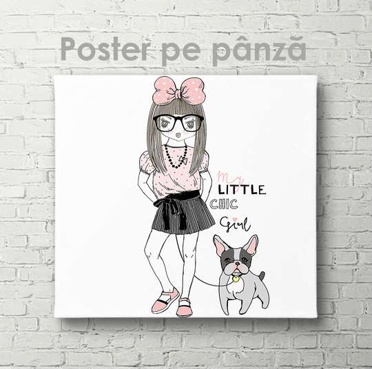 Poster - Fetitța cu câinele, 40 x 40 см, Panza pe cadru