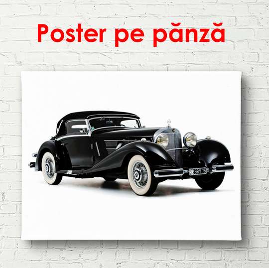 Poster - Mercedes negru pe un fond alb, 90 x 60 см, Poster înrămat