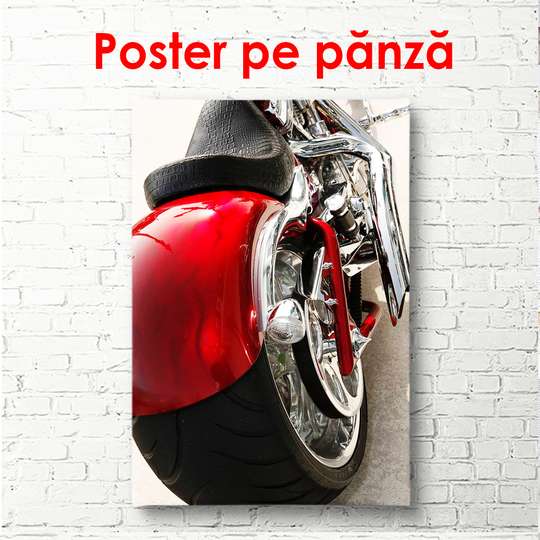 Постер - Красный мотоцикл на белом фоне, 45 x 90 см, Постер в раме