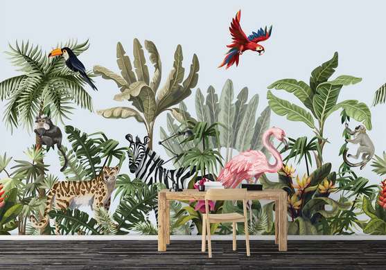 Wall Mural - Animals in the jungle, seamless print