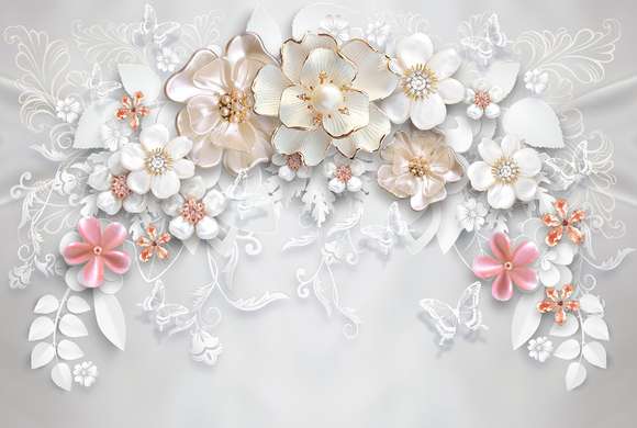 Modular picture, Delicate flowers on a gray background, 106 x 60, 106 x 60