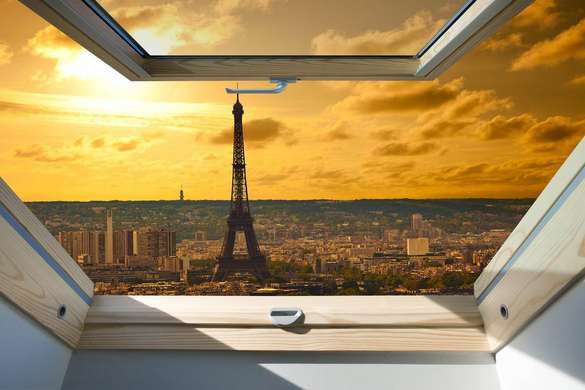 Наклейка на стену - 3Д окно с видом на Париж, Имитация окна, 130 х 85