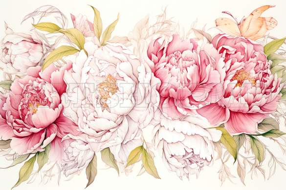 Modular picture, Pale pink peonies, 108 х 60