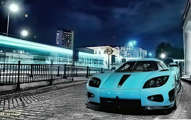 Poster - Blue sports car, 45 x 30 см, Canvas on frame