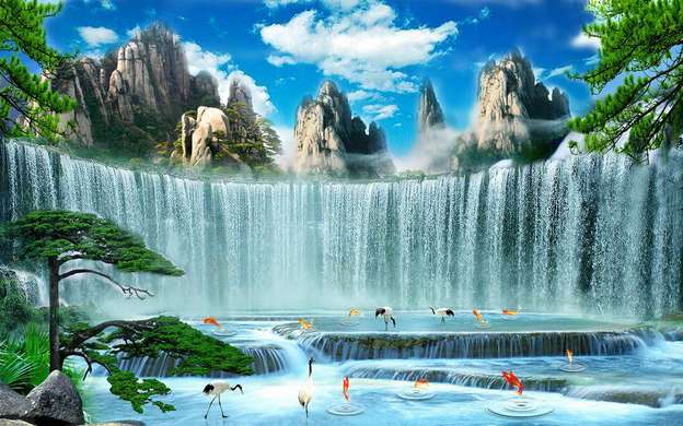 Фотообои - Красивый водопад под голубым небом