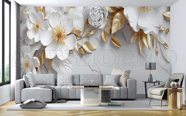 Wall mural - White flowers with golden foliage