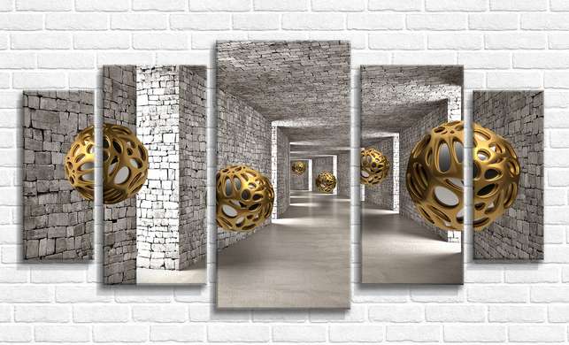 Modular picture, Golden balls in the tunnel, 108 х 60