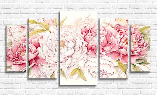 Modular picture, Pale pink peonies, 206 x 115