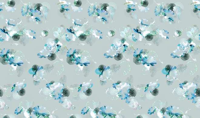 Wall Mural - Blue flowers on a gray background