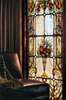 Window Privacy Film, Decorative vintage style stained glass window with flowers, 60 x 90cm, Matte, Window Film