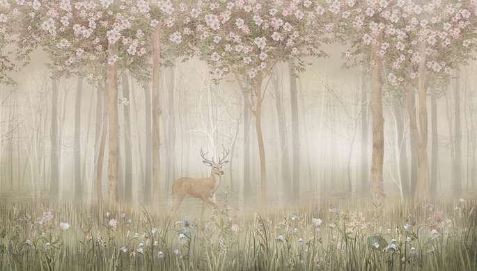 Wall Mural - Deer in a fairy forest
